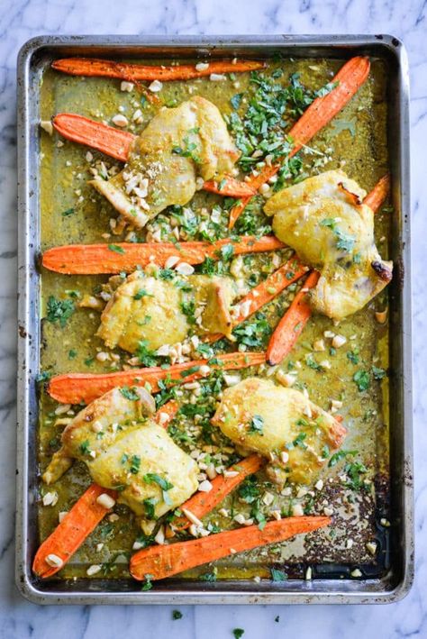 Curried Chicken Sheet Pan Dinner Chicken Thigh Curry, Baked Curry Chicken, Curry Chicken Thighs, Chicken Sheet Pan Dinner, Batch Meals, Chicken Sheet Pan, Fed And Fit, Easy Tasty Recipes, Curried Chicken