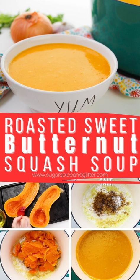 This is the Easiest Roasted Butternut Squash Soup you will ever make! Preparing Butternut Squash, Butternut Squash Recipes Easy, Yummy Vegetable Recipes, Easy Butternut Squash, Potato Soup Easy, Butternut Squash Recipes Soup, Squash Soup Recipe, Roasted Butternut Squash Soup, Butternut Squash Recipes