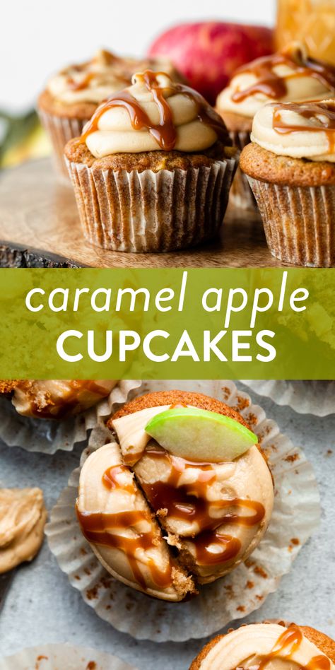 Apple Spice Cupcakes, Caramel Apple Cupcakes, Apple Pie Cupcakes, Salted Caramel Frosting, Caramel Apples Easy, Salted Caramel Cupcakes, Apple Cupcakes, Caramel Cupcakes, Caramel Apple Pie