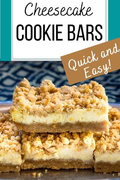 Cheesecake Cookie Bars, Easy Dessert Bars, Cheesecake Cookie, Fast Desserts, Boozy Desserts, Dessert Bar Recipe, Cheesecake Cookies, Bake Cheesecake, Desserts For A Crowd