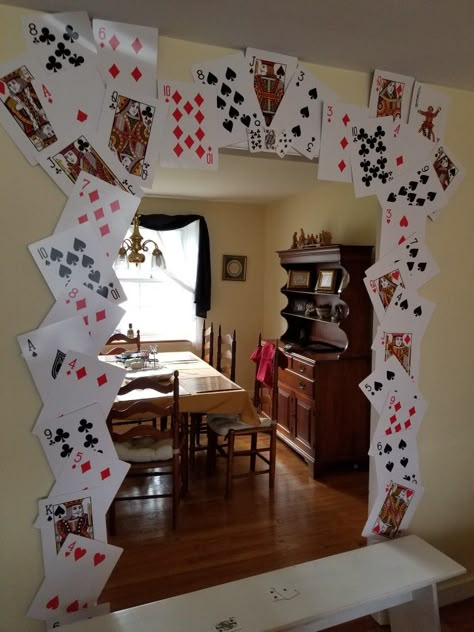 Casino Themed Homecoming, Optical Illusion Party Decor, Haunted Casino Party, Card Themed Party Ideas, Twister Party Decorations, Cards Theme Party, Diy Casino Night, House Of Cards Prom Theme, Playing Card Party Decorations