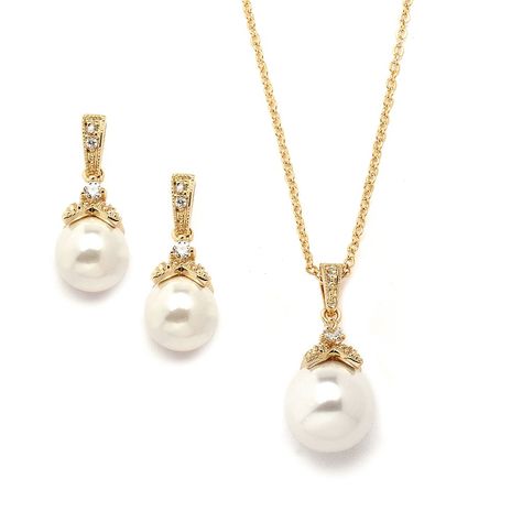 Mariell Vintage Ivory Pearl Wedding Necklace & Earrings Bridal Jewelry Set Brides Bridesmaids Pearl Wedding Necklace, Bridal Jewelry Pearl Sets, Pearl Bridesmaid Jewelry, Bridal Jewelry Sets Brides, Bride Jewelry Set, Gold Pearl Jewelry, Bridal Jewelry Vintage, Bridesmaid Pearls, Pearl Bridal Jewelry