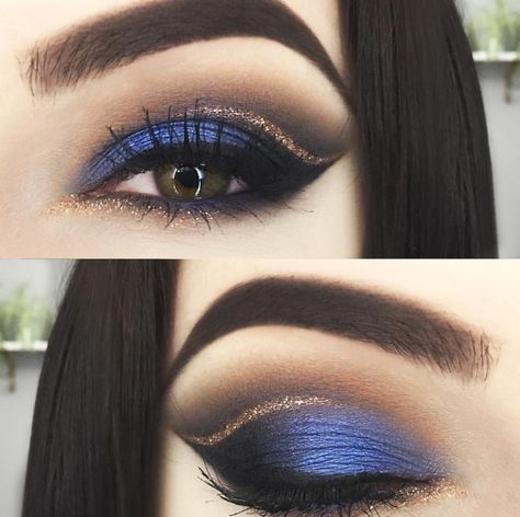 Makeup Looks Blue Eyes, Blue Eyeshadow Makeup, Blue Eyeshadow Looks, Blue Makeup Looks, Eyeshadow Tips, Cute Eyeshadow Looks, Eyeshadow For Blue Eyes, Eye Makeup Steps, Gold Makeup