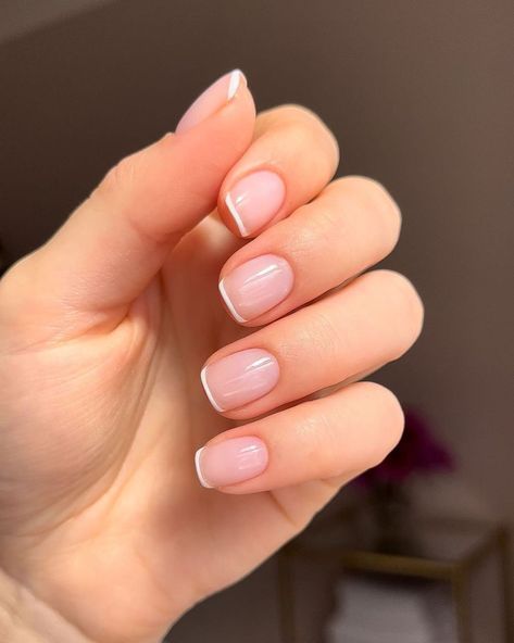 What’s your favourite French Manicure style? We love this micro French by @brionyannmorffew 🇫🇷 | Instagram French Manicure Short Nails, French Tips Nails, Short French Nails, Pink Tip Nails, French Tip Manicure, Bio Sculpture Gel, Gel French Manicure, Tips Nails, Nails Nail Polish