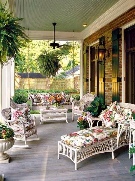 Eye For Design: Decorating With Antique White Wicker Dream Porch, White Wicker Furniture, Southern Porches, Home Porch, Outside Living, White Wicker, Decks And Porches, The Porch, Screened Porch