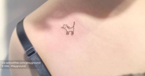 Line Cat Tattoo, Fine Line Cat Tattoo, Tattoo Collarbone, Minimalist Line Art, Little Tattoos, Fine Line, Cat Tattoo, Tattoo Artist, Tattoo Studio