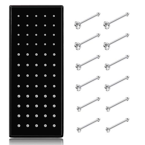 Thunaraz 60pcs Stainless Steel Nose Studs Rings Piercing Pin Body Jewelry 22G 1.5mm 2mm 2.5mm White Small Nose Studs, Industrial Piercing Barbells, Tapers And Plugs, Nose Piercing Hoop, Nose Studs, Industrial Piercing, Daily Jewelry, Conch Piercing, Nose Hoop