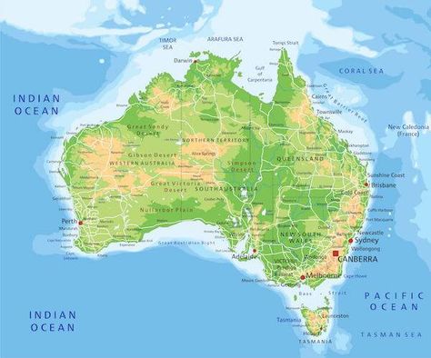 Physical Map of Australia Australia Facts For Kids, Australia For Kids, Australia Facts, Places In Australia, Map Of Australia, Australian Maps, Australia Country, Visit Sydney, Physical Map