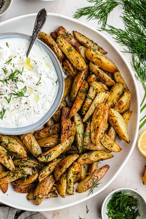 Roasted Greek Potatoes, Veggie Lettuce Wraps, Greek Roasted Potatoes, Roasted Potato Wedges, Greek Potatoes, Gluten Free Buns, Peanut Butter Sauce, Potato Recipes Side Dishes, Greek Flavors