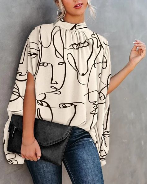 Casual Loose Women's Blouse Fashion Batwing Sleeve Print O neck Shirts Top 2022 Spring Summer Office Lady Blouses Elegant Tops| | - AliExpress Bikinis 2023, Blouse Zara, Batwing Sleeve Blouse, Women Blouses Fashion, Elegant Blouses, Loose Outfit, Loose Blouse, Moda Vintage, Elegant Shirt