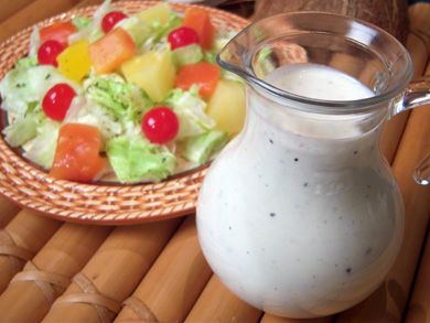 Coconut Cream Dressing | mrfood.com | Our slightly sweet, slightly tart dressing offers a refreshing change tossed with mixed greens or drizzled over main dishes and steamed veggies.It makes plain coleslaw and fruit salad exciting.Why,Coconut Cream Dressing jazzes up everything! Easy Salad Dressings, Cream Salad Dressing, Coconut Salad, Fruit Dressing, Tropical Fruit Salad, Cream Salad, Delicious Salad Dressings, Hawaiian Recipes, Buttermilk Dressing