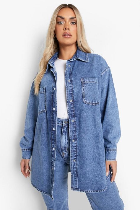 Demin Shirt Outfit, Denim Shirt Outfit, Plus Size Peplum, Oversized Denim Shirt, Top Trending, Trending Styles, Plus Size Top, Do It Right, Top Collection