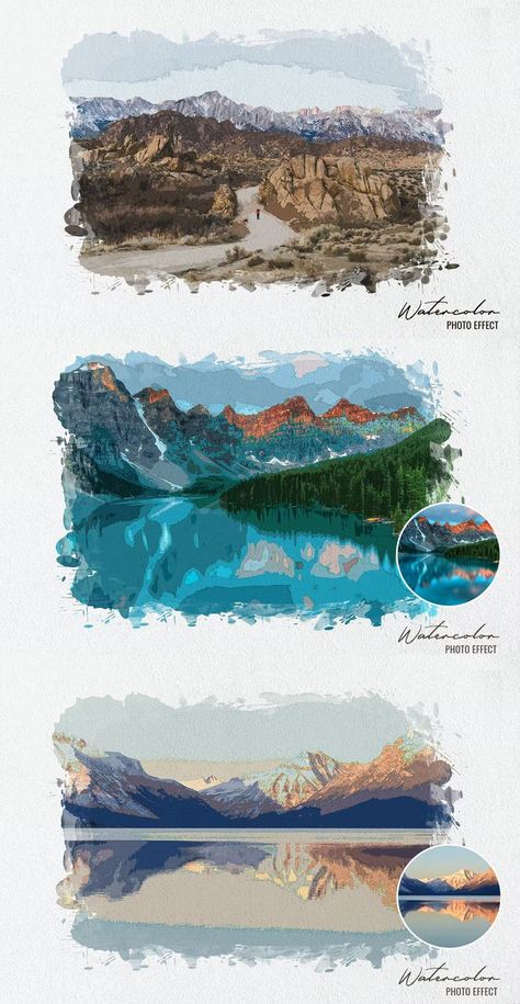 Landscape Watercolor Photoshop Effect Watercolor Photoshop, Vector Landscape, Color Photoshop, Effect Photoshop, Landscape Watercolor, Watercolor Brush, Photoshop Effects, Photoshop Tips, Watercolor Effects