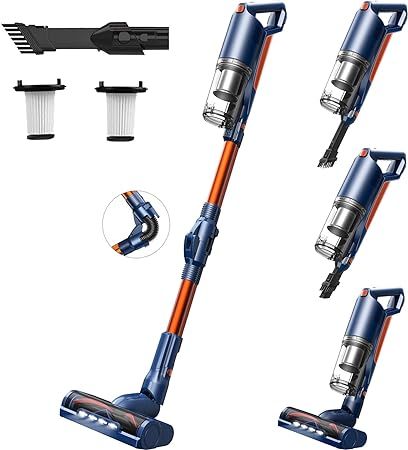 Amazon.com - Whall Cordless Vacuum Cleaner, Upgraded 25Kpa Suction 280W Brushless Motor Cordless Stick Vacuum Cleaner, Lightweight Handheld Vacuum for Home Pet Hair Carpet Hard Floor, up to 55mins Runtime,Blue Cordless Stick Vacuum Cleaner, Roller Brush, Cordless Vacuum Cleaner, Stick Vacuum, Cordless Vacuum, Handheld Vacuum, Hard Floor, Brushless Motor, Hepa Filter