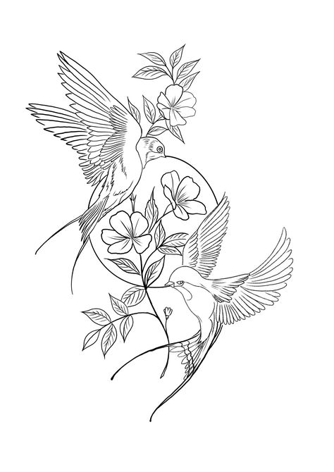 Bird And Bee Tattoo, Big Tattoo Ideas Female, Starling Tattoo, Mocking Bird Tattoo, Bird Tattoo With Flowers, Golondrinas Tattoo, Vogel Tattoo, Flower Tattoo Ideas, Theme Tattoo