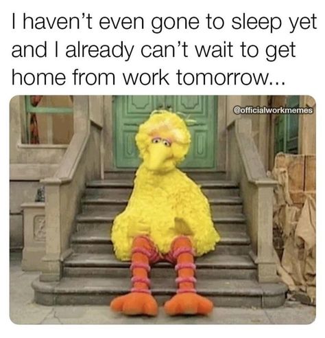 Tired Humor, Enjoy Work, Tired Funny, Work Tomorrow, Big Bird, Work Humor, Go To Sleep, Funny Cartoons, Affirmation Quotes