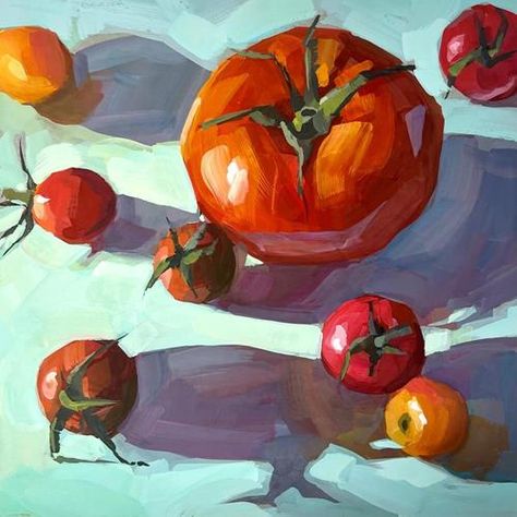 Vicki McGrath Gallery of Original Fine Art Tomato Oil Painting, Painted Tomatoes, Tomato Painting, Tomato Art, Lemon Painting, Lemon Art, Food Wall Art, Food Artwork, Life Kitchen