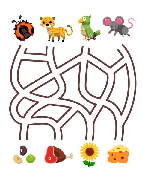 Maze Activities For Kids, Animal Puzzle Printable, Cartoon Ladybug, Maze Games For Kids, Maze For Kids, Mazes For Kids Printable, Maze Worksheet, Printable Mazes, Printable Food