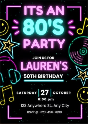 80s Themed Invitations, 80s Birthday Party Theme Invitations, 80s Birthday Invitations, 80s Theme Birthday Invitations, 80s Party Invite, 80s Invitation Ideas, 80s Party Invitations, 80s 40th Birthday Party, 80’s Theme Birthday Party