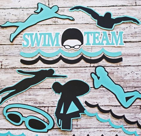 Any Color, Swim Team Die Cut Set, Set of 7, Scrapbooking, High School, Water Sports, Team Color, Handmade Diecuts, Swimmer Memory Book Page Swimming Bulletin Boards, Swimming Decorations Ideas, Swim Team Bulletin Board Ideas, Swim Senior Night Posters, Swim Poster Ideas High Schools, Swim Banquet Centerpieces, Summer Swim Team, Swim Team Party, Swim Banquet