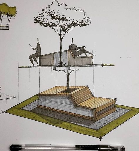 Residential Architecture Facades, Perspective Architecture, Arch Sketch, Detail Arsitektur, Architecture Sketches, Landscape Architecture Drawing, Fotografi Urban, Urban Landscape Design, Plans Architecture