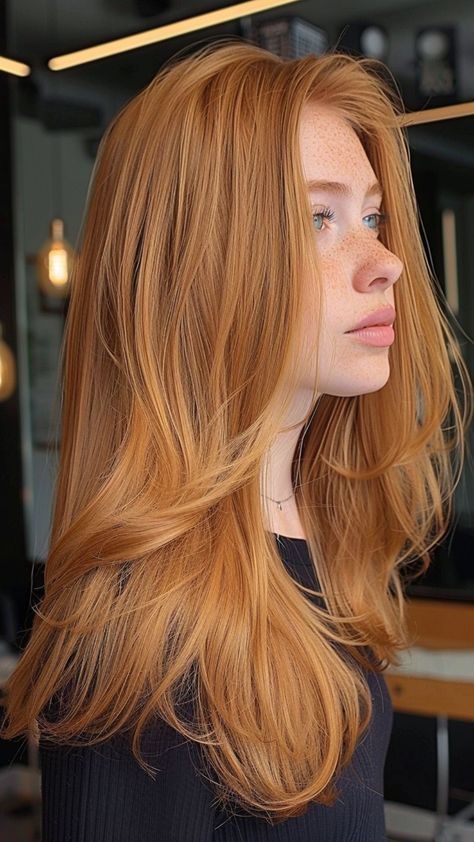 25 Strawberry Blonde Hair Ideas to Add a Pop of Color to Your Life Red Hair Strawberry Blonde, Natural Light Red Hair, Real Ginger Hair, Colors Hair Ideas, Light Ginger Hair Color, Red Hair Inspiration Natural, Long Layers Copper Hair, Ginger Strawberry Blonde Hair, Blonde To Natural Color