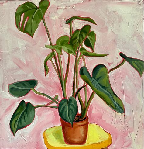 Houseplant Painting, House Plant Painting, Plants Painting, Abstract Flower Art, Gouache Art, Oil Pastel Art, Plant Painting, Diy Canvas Art Painting, Still Life Art