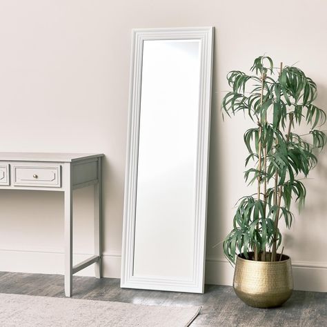 Product reviews: Tall White Full Length Mirror 52 x 160cm Grey Full Length Mirror, White Full Length Mirror, Large Bedroom Mirror, Full Length Mirror In Bedroom, Green And White Bedroom, White Wall Mirror, Pink Bedroom Furniture, Beaded Edging, Floor Length Mirror