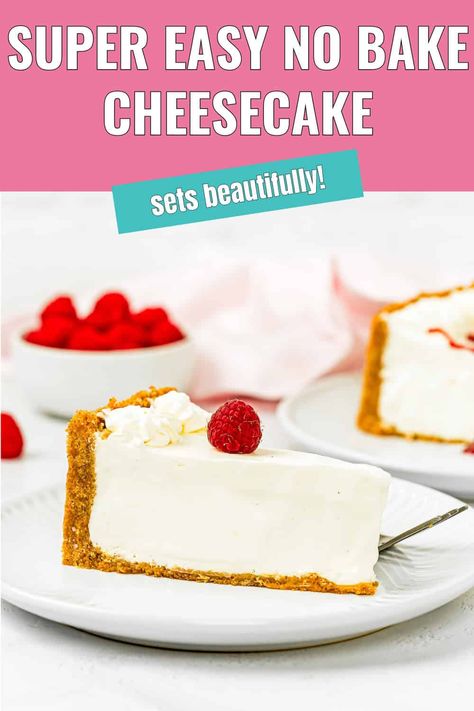 This Easy No-Bake Cheesecake is the epitome of silky, smooth, and creamy perfection! It sets beautifully every time, making it a versatile and impressive crowd-pleaser dessert. This cheesecake is your go-to treat when you need a fuss-free, delicious dessert. Eggless No Bake Cheesecake, No Egg Cheesecake, Egg Free Dessert Recipes, No Bake Cheesecake Recipe, Egg Free Desserts, No Egg Desserts, Easy No Bake Cheesecake, Eggless Cake Recipe, Eggless Desserts