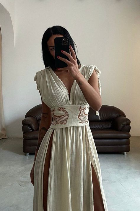 Greek Style Outfit, Greek Dress, Greek Goddess Dress, Gauze Clothing, Dramatic Entrance, Goddess Outfit, Long Summer Dress, Organic Fashion, Goddess Dress