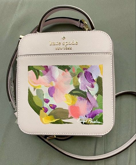 Paint Bags, Painted Leather Purse, Hand Painted Leather Bag, Painted Leather Bag, Painted Handbag, Kate Spade Designer, Painted Purse, Square Purse, Hand Painted Dress