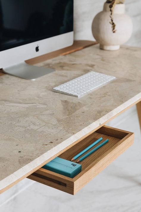 Marble Office Table, Wood Desk Modern, Desk Joinery, Marble And Wood Table, Marble Desk Office, Designer Desk Workspaces, Stone Desk, Minimal Office Desk, Marble Office Desk