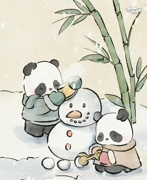 Christmas Panda Drawing, Kawaii Panda Wallpaper, Cute Panda Illustration, Cute Panda Art, Panda Pfp, Panda In Snow, Panda Aesthetic, Panda Sketch, Panda Background