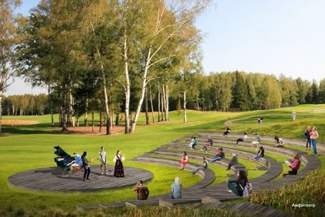 Amphitheater Architecture, Urban Spaces Design, Landscape Architecture Diagram, Landscape Stairs, Natural Swimming Ponds, Hillside Landscaping, Outdoor Theater, Park Landscape, Resort Design