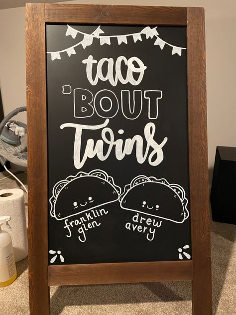 Twin Themed Food, Taco About Twins Baby Shower Ideas, Gender Reveal Ideas For Party Twins, Twin Sprinkle Shower Ideas, Twin Baby Sprinkle Ideas, Twin Boy And Girl Baby Shower Ideas, Twin Baby Gender Reveal Ideas, Twins Shower Ideas, Taco Bout Twins Shower Ideas