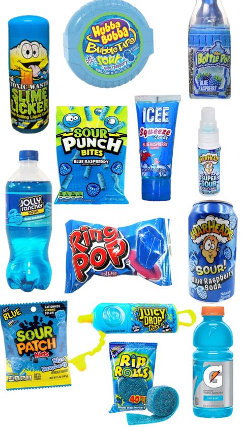 #sweets #bluerasberry Blue Raspberry Sweets, Purple Food Ideas Snacks, Jolly Rancher Soda, Blue Raspberry Candy, Raspberry Candy, Sleepover Snacks, Blue Snacks, Candy Theme Birthday Party, Blue Slime