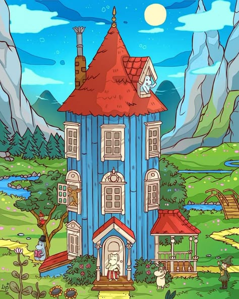 Moomin House, Moomin Wallpaper, Moomin Valley, Tove Jansson, House Illustration, Ghibli Movies, Pinturas Disney, Pics Art, Cute Illustration