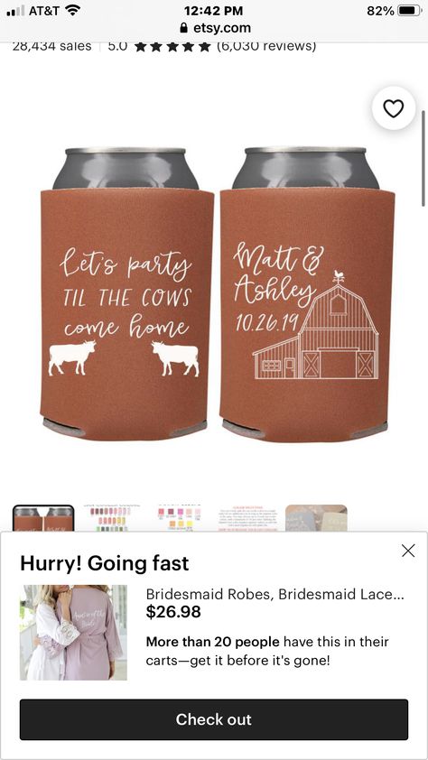 Wedding Koozie Ideas Rustic, Fall Wedding Koozie Ideas, Reception Koozies, Wedding Koozie Ideas, Western Wedding Coozies, Farm Wedding Koozie Ideas, Koozie Ideas, Wedding Koozies, Bridesmaid Robes