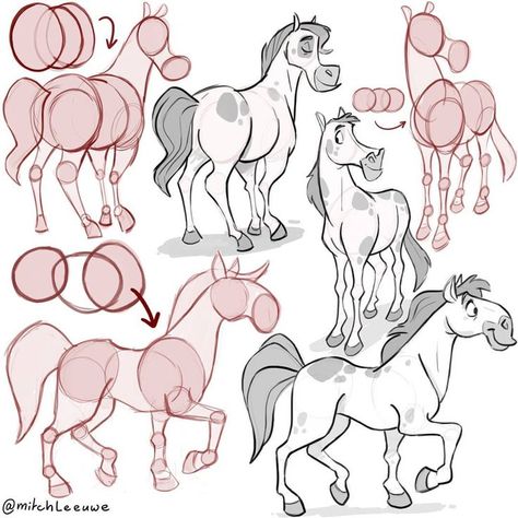 How To Draw Horses, Horse Drawing Tutorial, Mitch Leeuwe, Disney Horses, Character Construction, Drawing Horses, Horse Cartoon, Animal Caricature, Horse Sketch