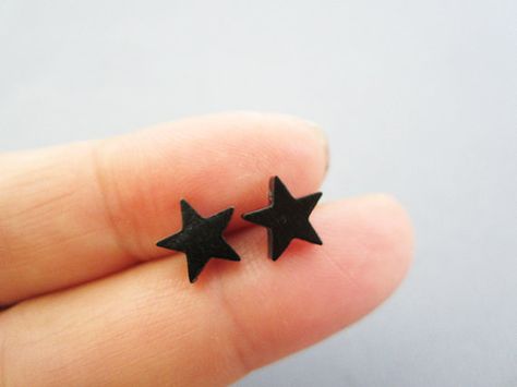 Black star earrings Studs earrings Star Jewelry Dainty by Muse411, $26.00 Black Star Stud Earrings, Black Star Jewelry, Black Star Earrings, Funky Stud Earrings, Black Earrings Aesthetic, Stud Aesthetic, Better Fashion, Grunge Shorts, Earrings Star