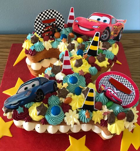 Number 2 Cars Theme Cake, Cars Number Cake, Disney Cars Theme, Cars Theme Cake, 2nd Birthday Cake, Cars Birthday Cake, Cars Theme Birthday Party, 2 Birthday Cake, Number Cake