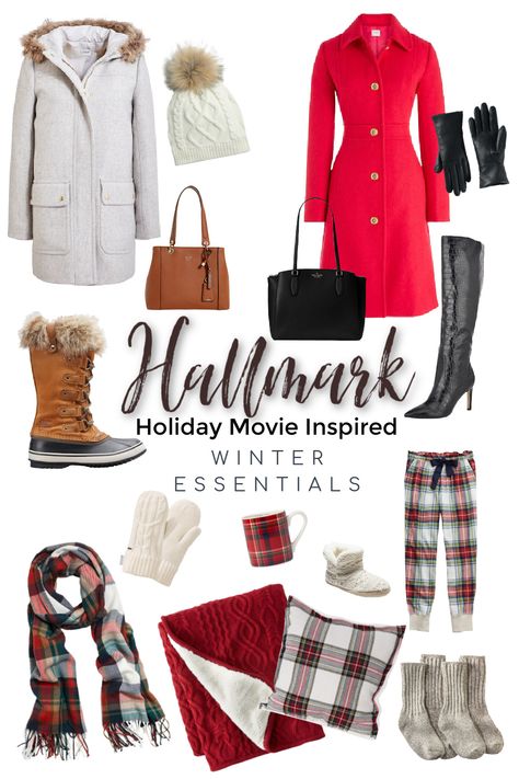 Hallmark Holiday Movie Inspired Winter Essentials Hallmark Wardrobe, Hallmark Winter Outfits, Hallmark Outfits Winter, Hallmark Inspired Outfits, Hallmark Christmas Aesthetic Outfits, Hallmark Movie Outfits Winter, Hallmark Outfits Fall, Hallmark Christmas Outfits, Hallmark Outfits