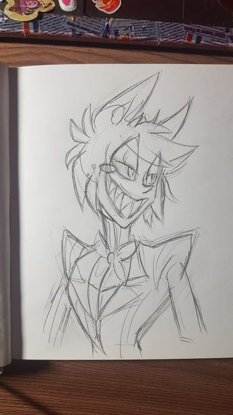 Alastor Hazbin Hotel Drawing Sketches, How To Draw Alastor Hazbin Hotel, Alastor Hazbin Hotel Sketch, Alastor Drawing Tutorial, Hazbin Hotel Fanart Alastor, Drawing Ideas Hazbin Hotel, Alastor Drawing Reference, Alastor Hazbin Hotel Drawing, Angle Dust Drawing