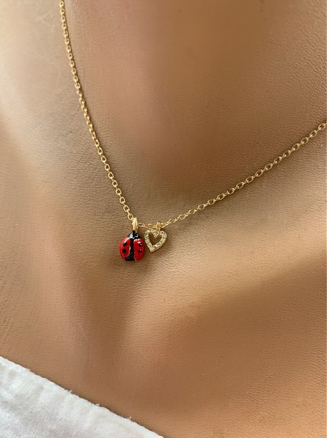 Excited to share this item from my #etsy shop: Gold Plated Ladybird Necklace, Tiny Heart Necklace, Ladybug Charm Pendant Necklace, Lovely Gift Jewelry, Gift for her,Rhinestone Heart Charm Plane Jewelry, Ladybug Jewelry, Tiny Heart Necklace, Dainty Choker Necklace, Tiny Necklace, Good Luck Necklace, Diamond Pendent, Hand Necklace, Jewelry Accessories Ideas