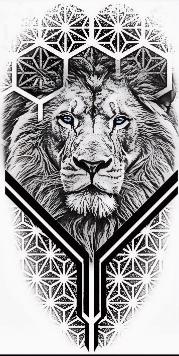 Ornamental Lion Tattoo, Geometric Realism Tattoo, Lion Mandala Tattoo, Mandala Lion Tattoo, Geometric Tattoo Back, Lion Stencil, Geometric Animal Tattoo, Leg Sleeve Tattoos, Geometric Lion Tattoo