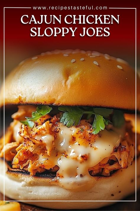 This Cajun Chicken Sloppy Joes recipe offers a spicy and satisfying twist on the classic sloppy joe. With bold Cajun seasoning and savory ingredients, it's sure to be a crowd-pleaser for family dinners or casual gatherings. Sloppy Joe Bar Party, Cajun Chicken Sloppy Joes, Chicken Sloppy Joe Recipe, Chicken Sloppy Joes, Chicken Hamburger, Sloppy Joe Recipe, Chicken Philly, Joes Bar, Sandwiches Recipes