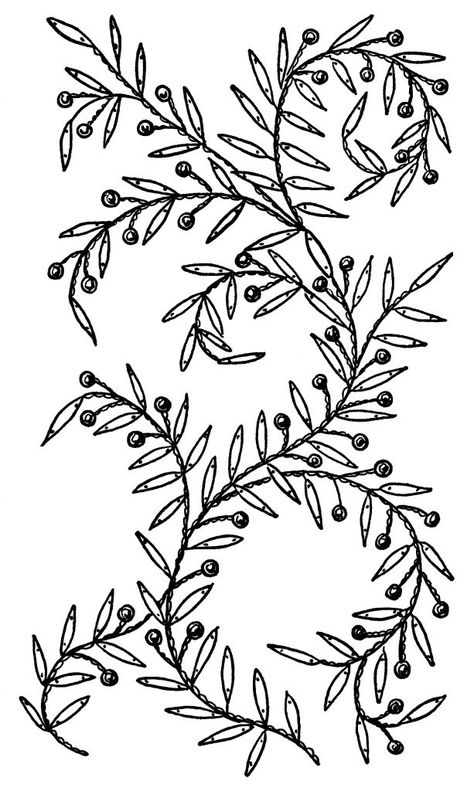 Embroidery Templates Free Printable, Vintage Embroidery Patterns, Branches With Leaves, Embroidery Patterns Ideas, Trailing Flowers, Art Leaves, Old Design, Embroidery Template