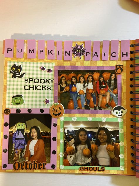 Fall Scrapbook Layouts Ideas, Scrapbook Ideas Halloween, Scrapbooking For Best Friend, Pumpkin Patch Scrapbook Layouts, Scrapbook Halloween Ideas, Scrapbook Ideas Pictures, October Scrapbook Ideas, Halloween Scrapbook Ideas, 8.5x11 Scrapbook Layouts