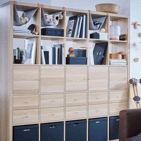 Kallax Ikea Ideas Inspiration, Diy Storage Desk, Shelving Unit Bedroom, Kallax Shelf Unit, Ikea Kallax Shelf, Fitted Bedroom Furniture, Ikea Kallax Hack, Cube Storage Unit, Ikea Ideas