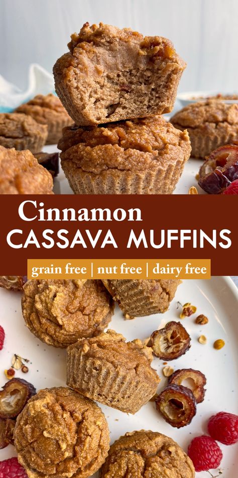 These paleo cassava flour muffins are made with cassava flour, eggs and sweetened with dates (no sugar added). This small batch of muffins is moist, dense and perfect as a breakfast option or snack. #cassava #cassavamuffins #paleodiet #paleorecipes #nutfree Cassava Muffins, Cassava Recipe, Cassava Flour Recipes, Muffins Paleo, Paleo Muffins, Aip Desserts, Sugar Recipes, Paleo Baking, Cassava Flour